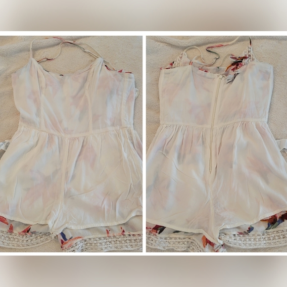 Abercrombie & Fitch Floral Crochet Lace Spaghetti Strap Mini Bib Romper *sz S* - Picture 12 of 16